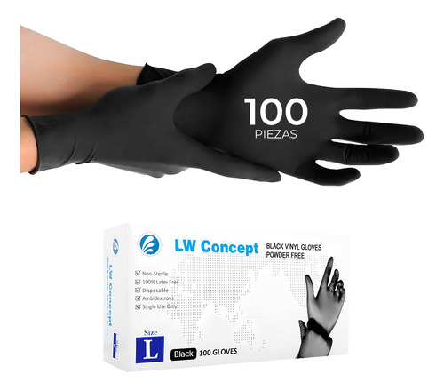 Guantes De Nitrilo Vinilo Negro Libre De Latex 100 Piezas