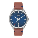 Relógio Orient Masculino Mbsc1040 D1nd Azul Couro Marrom Cor Do Bisel Prata