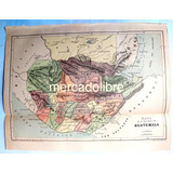 República De Guatemala Mapa 1884 Color Antiguo Plano Carta