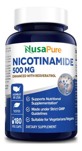 Nicotinamida 500 Mg Natural Resveratrol Vit B-3 180 Cap