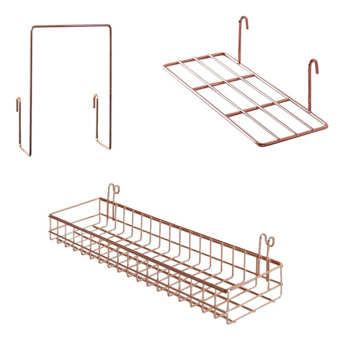 Friade Cesta De Rejilla De Oro Rosa Con Ganchos, Estantería,
