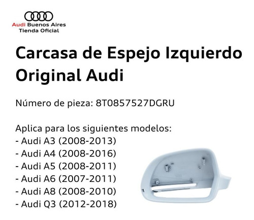 Cacha Carcasa De Espejo Izquierdo Audi 8t0-857-527-d-gru Foto 2