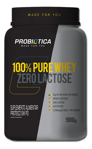 Pote 900g: Whey 100% Puro Zero Lactose / Glúten Free + Bcaas
