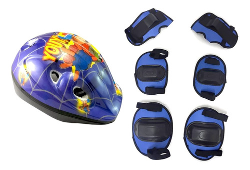 Casco Con Diseño + Muñequera + Coderas + Rodilleras