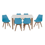 Conjunto Mesa De Jantar Luiza 135cm Branca + 6 Cadeiras Leda