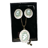 Bisuteria Farfalla B Collar Y Aretes Blanco Con Verde