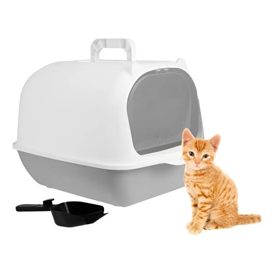 Arenero Grande Cerrado Para Gato Gatos Bandeja Sanitaria Caja Arena Antiolores Puerta Abatilbe Tapa Pala Filtro Color Gris Oscuro | MercadoLibre