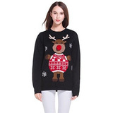 Women's Christmas Reindeer Themed Knitted Holiday Sweater Gi