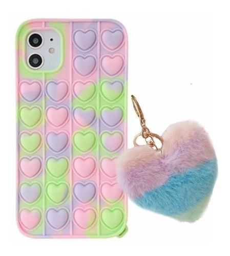 Funda Case Generica Para iPhone Pop It Corazon Con Llavero