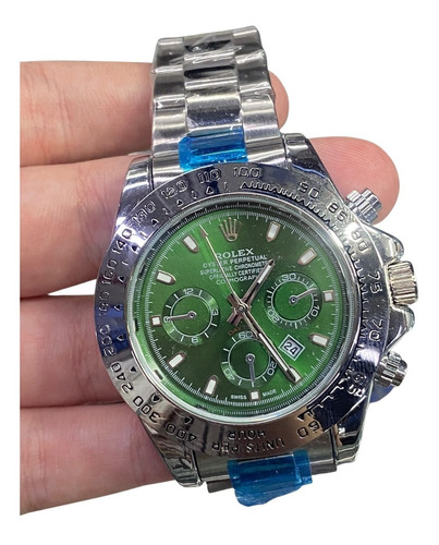 Relógio Rolex Masculino Daytona Prata Com Verde