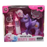 Pony Con Mamadera Magica Unicornio Beauty Horse Lila