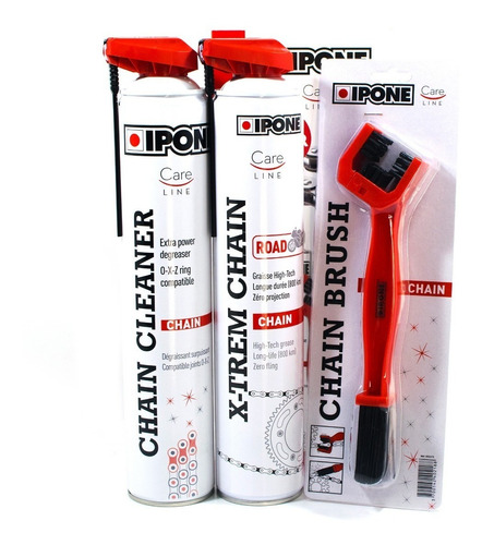 Kit Ipone Limpiador + Lubricante  Cepillo Cadena Transmision