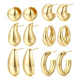 Juego De Aretes De Aro De Oro Grueso Para Mujer, 6 Pares De 