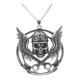 Collar De Calavera De Piloto Con Alas Acero Inoxidable 316l