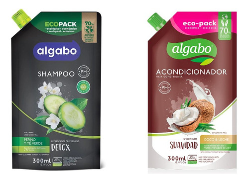 Shampoo Detox + Acondicionador Coco Y Leche 300ml Algabo