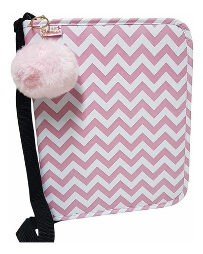 Fichário Feminino A4 Zíper Universitário C/ Bolso + Pompom