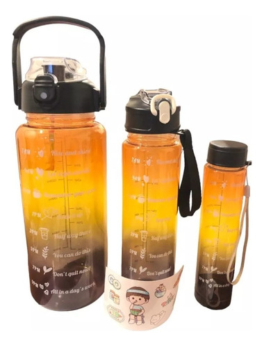 Set 3 Botellas De Agua Motivacional Medidas Oferta