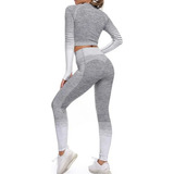 Conjunto Deportivo Mujer Leggins Yoga Y Manga Larga Top Gym