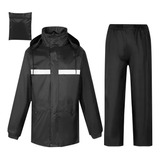 Impermeable Negro Para Motociclista Reflejantes Tela Oxford