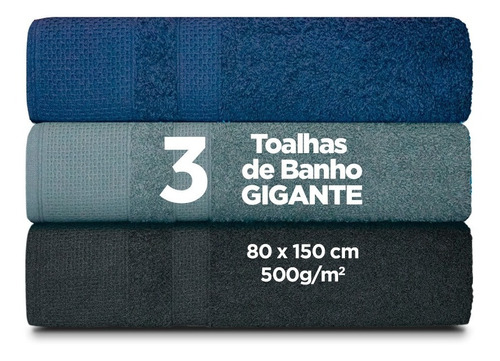 Kit C/3 Toalha De Banho - Gigante 80 X 1,50 - 500 G/m - Top 3 - Masculina