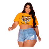 Short Jeans Plus Size Cintura Alta Claro Desfiado Rasgado