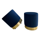 Kit 2 Puff Azul Marinho Com Dourado 