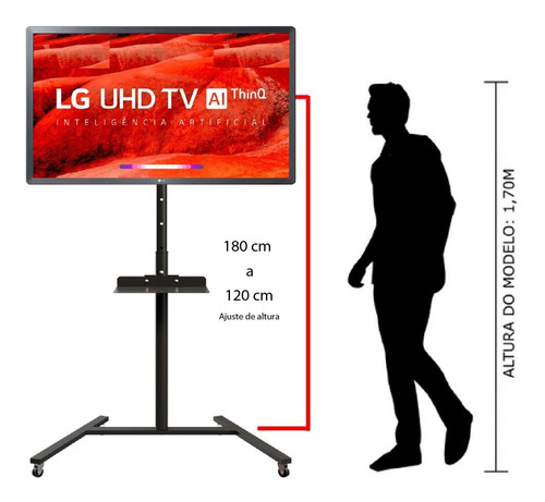 Suporte Piso Tv E Notebook C Rodinhas Suporte Chão Rodizio