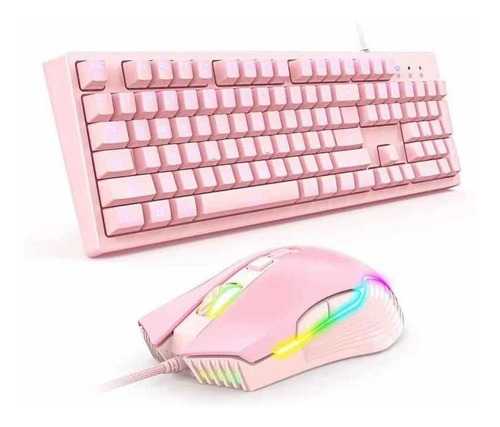 Teclado Gamer G5 + Mouse Onikuma Rgb Rosado