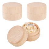 3 Piezas De Mini Caja Redonda De Madera De 1.8 X 1.4 Pulgada