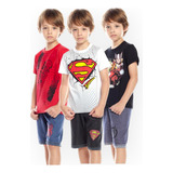 3 Conjunto Camiseta Algodão Macio Shorts Moletinho Infantil