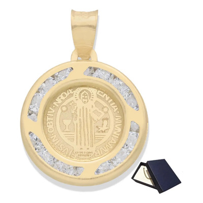 Dije Medalla San Benito Protector Oro Sólido 10k Kilates Zirconias Hombre Bautizo Bebe Niño Niña Cadena Medalla Oro 10k Bebe Mujer Dama Novia Regalo Medallas Religiosas Oro 10 Kilates 10 Quilates | Envío gratis