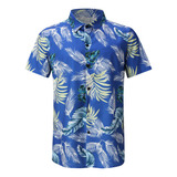 Camisa De Praia Masculina Havaiana De Manga Curta Estampada