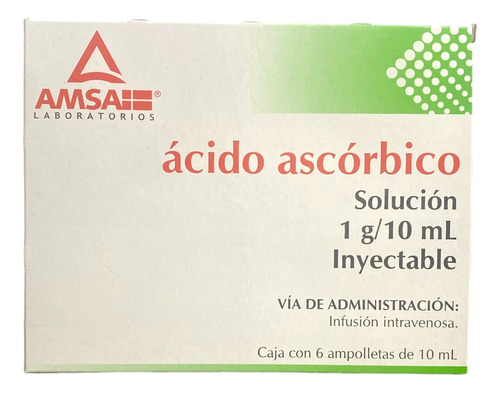 Ácido Ascórbico Solución 1g/10ml Inyectable 6 Ampolletas Sabor N/a