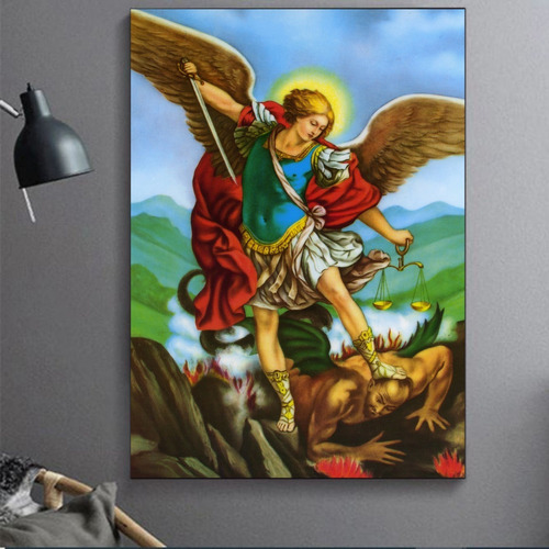 Cuadro Decorativo San Miguel Arcangel Arte Pared 50x75cm