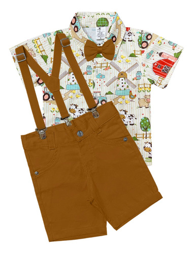 Conjunto Roupa Fazendinha Infantil Menino Aniversário Luxo