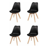 Kit 4 Cadeiras Charles Eames Leda Design Wood Estofada Preta