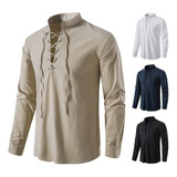 Blusa Con Cuello En V Para Hombre, Camisa Medieval De Pirata