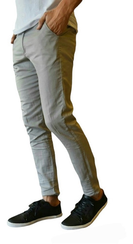 Pantalón Corte Chino Gabardina Chupin Elastizada Hombre