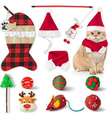 Christmas Cat Stocking Toys Costumes 11pcs Interactive ...