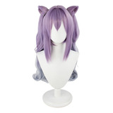 Genshin Impact Keqing Peluca Cosplay Largo Pelo 70cm # A