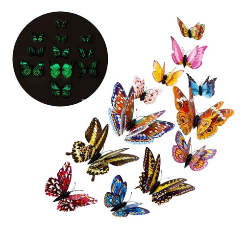 Set Mariposas 3d Luminosas Oscuridad Pegatina Iman 