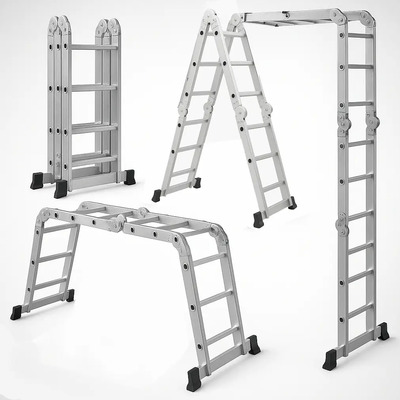 Escalera Aluminio Multiposiciones 12 Peldaños 150 Kg Soporte Color Plateado | Meses sin interés