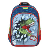 Mochila Escolar Grande Chenson Porta Tablet Dinosaurio Rex Co65609-9 Coleccion Mati Color Azul