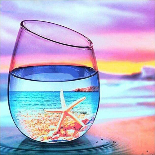 Pintura Por Diamantes Poster 5d - Vaso Playa 30x30 Cm