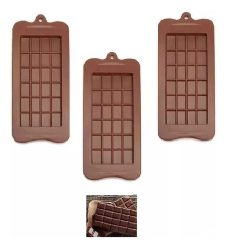 Pack X3 Moldes De Chocolate Barra De Chocolate Silicona Color Marrón Oscuro Tableta Cuadrados Chocolates Insumos Reposteria Marrón Pasteleriacl