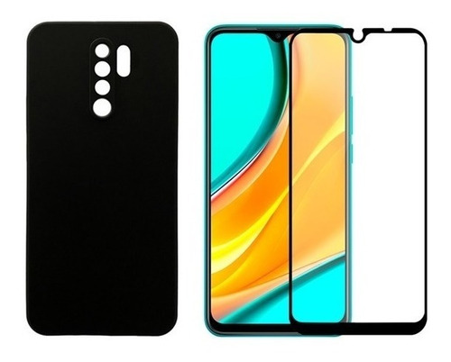 Capa Silicone Aveludada Preta P/ Xiaomi Redmi 9 + Pelicula