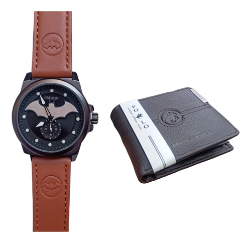 Reloj De Batman Hombre+cartera De Piel Genuina Polo Combo!!
