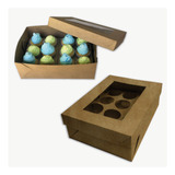 Cajas Para 12 Cupcakes Kraft Con Cuna Y Visor Pack X 10 Unid