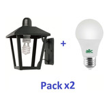 Pack X2 Farol Pared C/ Trapecio + Lampara 9w Luz Fria Calida