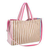 Yambo Line Bag Color Blanco Correa De Hombro Rosa Chicle Diseño De La Tela Rayado